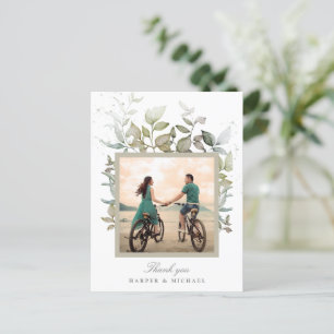 Postal Agradecimiento de foto de boda de follaje de acuar