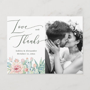 Postal Agradecimiento de Foto de Boda Floral de Cactus en