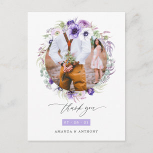 Postal Agradecimiento de foto de boda floral pastel viole