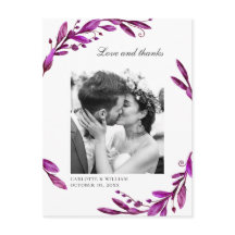 Agradecimiento de foto de boda floral púrpura acua