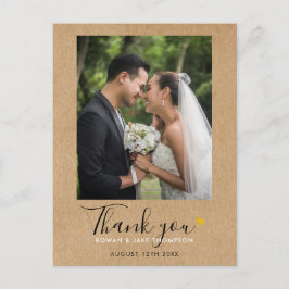 Postal Agradecimiento de Foto de Boda Rústica Kraft