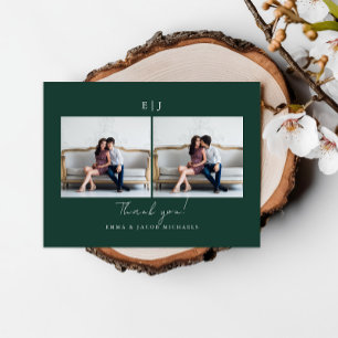 Postal Agradecimiento de foto de boda verde Monogram