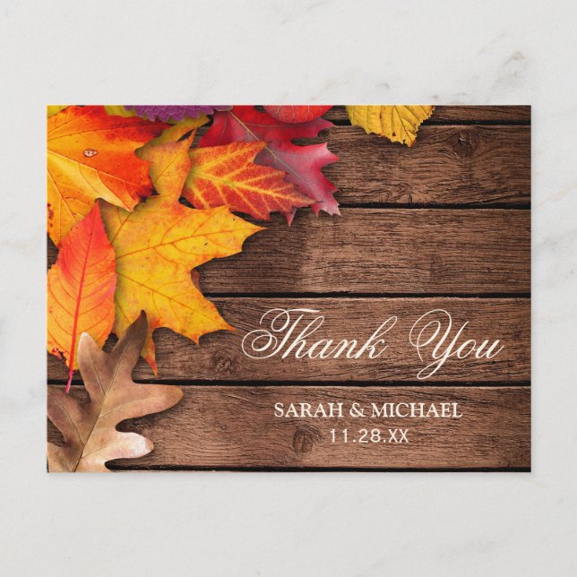 Postal Agradecimiento de Gracias a Rustic Wooden Autumn M (Anverso)