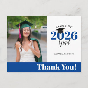 Postal Agradecimiento de graduación de foto azul y blanca