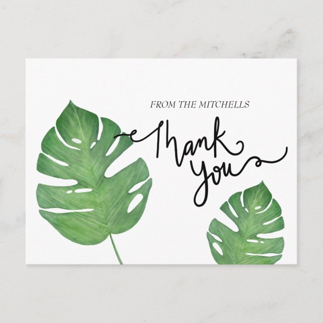 Postal Agradecimiento de hoja de palma tropical botánica  (Anverso)