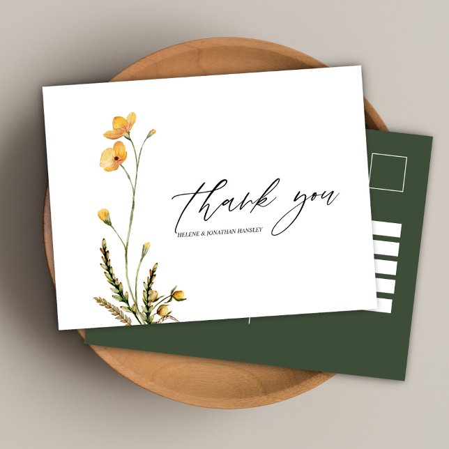 Postal Agradecimiento de la elegante boda Rustica Moderna (Wildflower Modern Rustic Elegant Wedding Thank You Postcard)