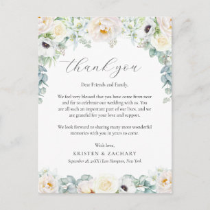 Postal Agradecimiento de recepción de boda floral blanca