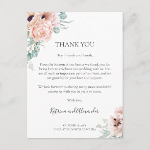 Postal Agradecimiento de recepción de boda floral rosa Ka