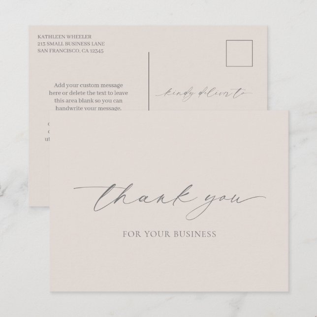 Postal Agradecimiento empresarial moderno elegante beige  (Anverso / Reverso)