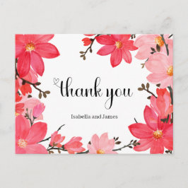 Postal Agradecimiento floral de acuarela rosa y rojo