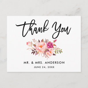 Postal Agradecimiento Floral Rosa Bodas Letra Pincel