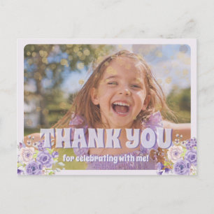 Postal Agradecimiento Infantil Floral Púrpura