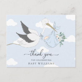 Postal Agradecimiento para Baby Shower Cigüeña Azul