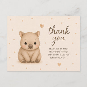 Postal Agradecimiento para Baby Shower de Bebé Wombat
