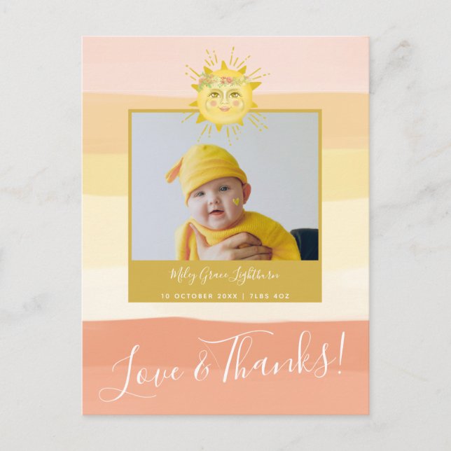 Postal Agradecimiento para Baby Shower de Cielo Rosa Lluv (Anverso)