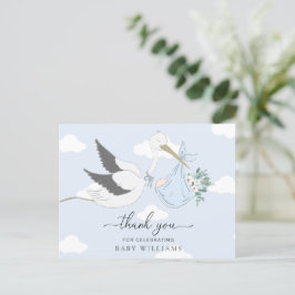 Postal Agradecimiento para Baby Shower de Cigüeña Azul
