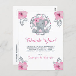 Postal Agradecimiento para Baby Shower de Elefante Floral