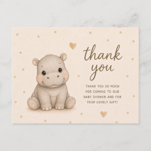 Postal Agradecimiento para Baby Shower de Hipopótamo Bebé