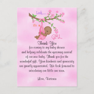 Postal Agradecimiento para Baby Shower Niña Étnico