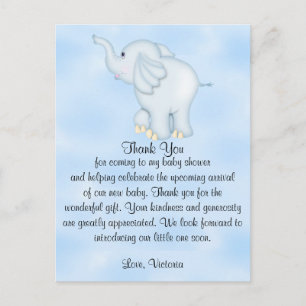 Postal Agradecimiento para Baby Shower Niño Elefante