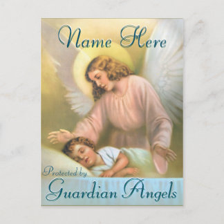 Postal ¡Agrega un nombre | Ángel de la guarda con niño