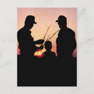 Postal Agricultores y atardecer