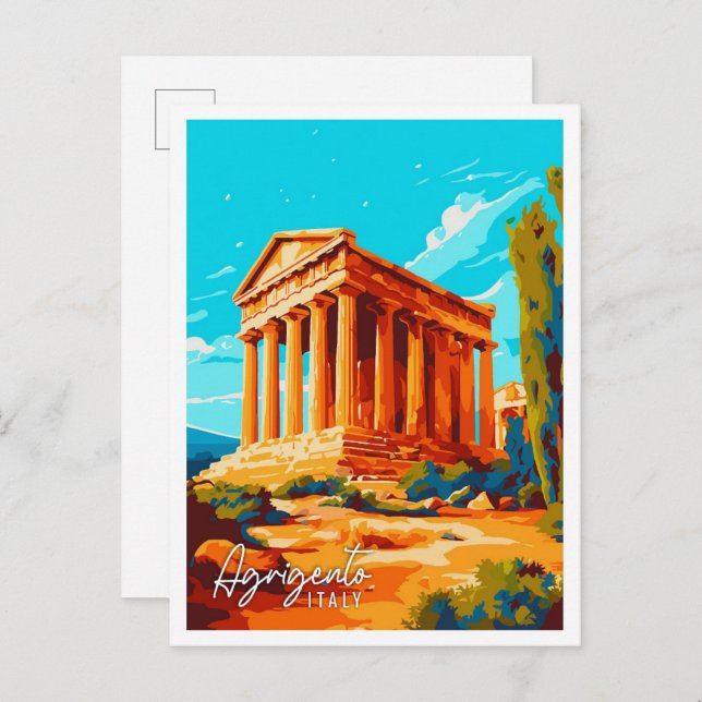 Postal Agrigento Italia ilustracion de viaje vintage (Anverso / Reverso)