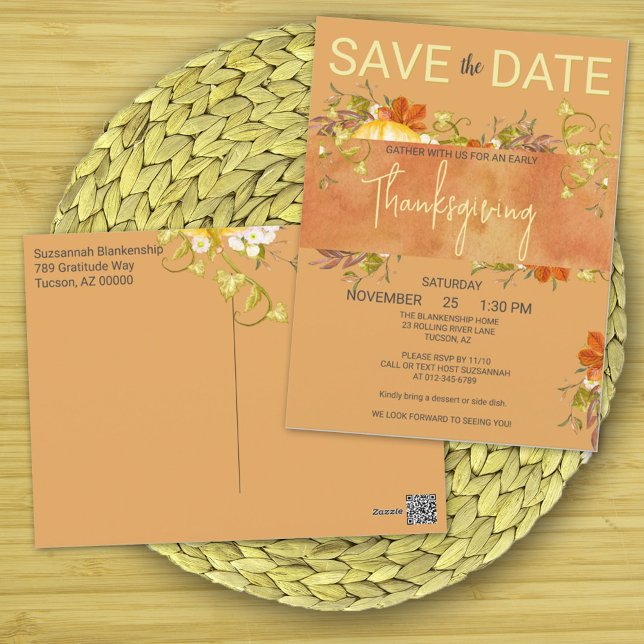 Postal Agua de Acción de Gracias, vegetación y hojas rúst (Make the Thanksgiving gathering announcement & invitation on one postcard that you personalize. )