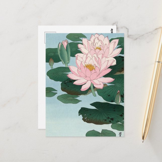 Postal Agua de Ohara Koson (Anverso/Reverso In Situ)