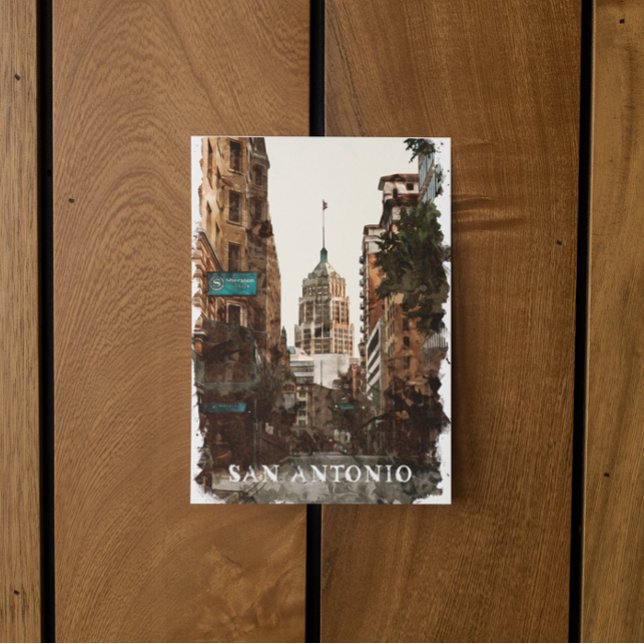 Postal Agua de viaje de la ciudad de San Antonio Texas (san antonio texas watercolor postcard)