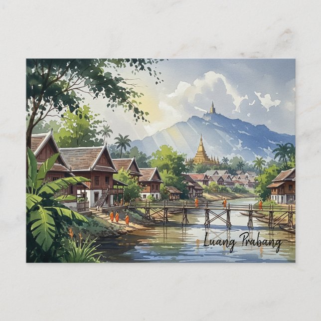 Postal Agua de viaje de Laos Luang Prabang (Anverso)