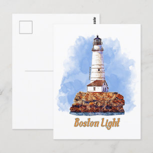 Postal Agua del faro de luz de Boston - Massachusetts