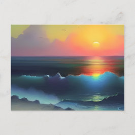 Postal Agua Oceánica Azul Etérea y Atardecer Rosa