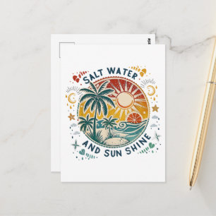 Postal Agua Salada y Brillo del Sol Playa Tropical Vintag