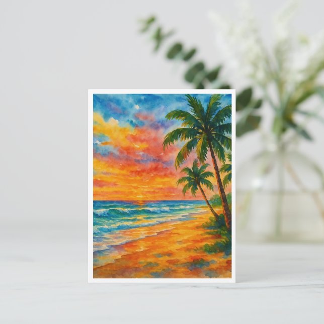 Postal Agua Tropical Beach Sunset (Anverso de pie)