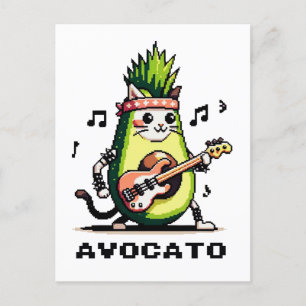 Postal Aguacate - Gracioso Pixel Art Aguacate Gato Jugand