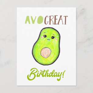 Postal Aguacate Kawaii Avo Gran Cumpleaños Divo Pun