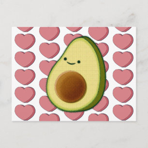 Postal Aguacate verde lindo en corazón rojo de San Valent