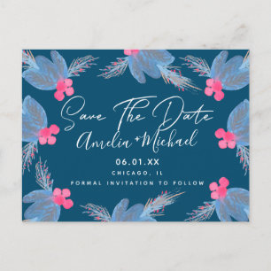 Postal Aguamarina de Navidad con Bayas Save the Date