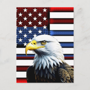 Postal Águila Americana Patriótica y Bandera de EE. UU.