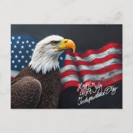 Postal Águila Calva con Bandera Americana Arte del 4 de J