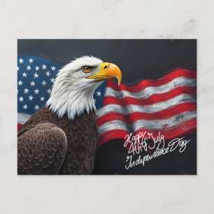 Postal Águila Calva con Bandera Americana Arte del 4 de J