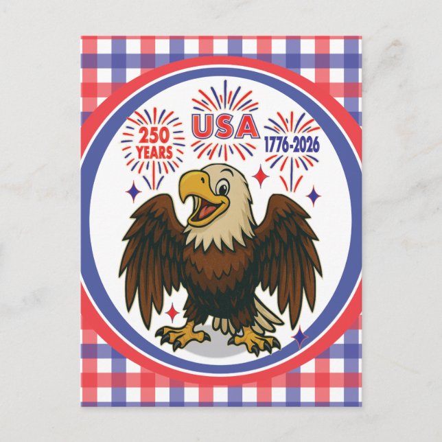 Postal Águila calva con fuegos artificiales - EE. UU. 250 (Anverso)
