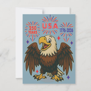 Postal Águila calva con fuegos artificiales - USA 250 año