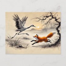 Águila Cazando una Grulla Pintura China a Tinta