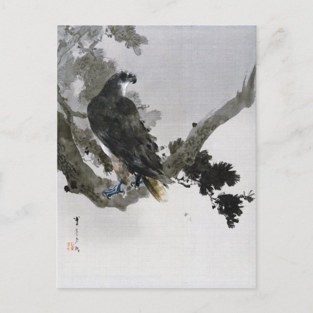Postal Águila en la rama de los pinos, Watanabe Seitei (Anverso)