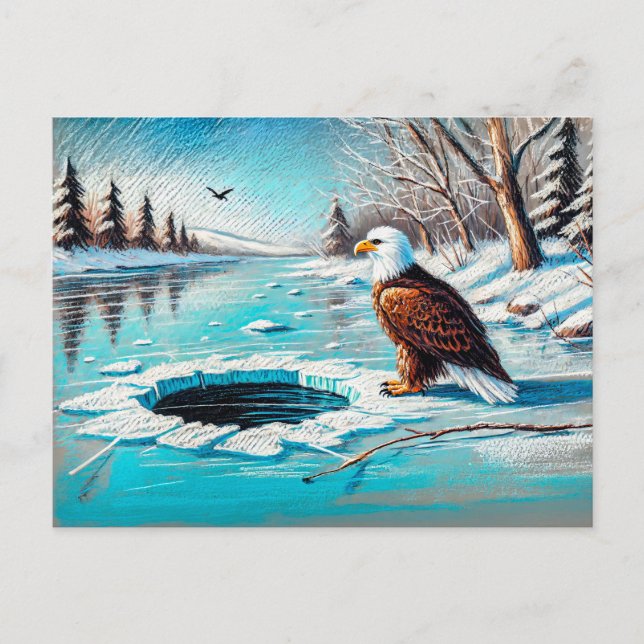 Postal Águila en río congelado por el helado Pastel Chalk (Anverso)
