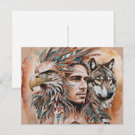 Postal Águila - Hombre - Lobo - arte acuarela 1 - Fan Fun
