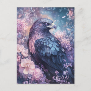 Postal Águila Púrpura con Flor Rosa y Lavanda