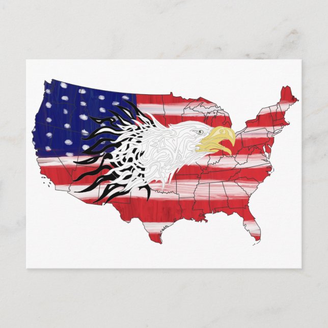 Postal Águila sobre Estados Unidos Pintada Bandera (Anverso)